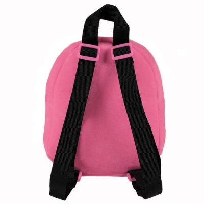 Mochila pequena rosa com alças pretas à mostra
