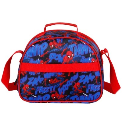 Bolsa com padrão do Homem-Aranha em azul, vermelho e preto