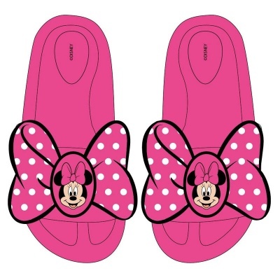 Chinelos rosa com laço de bolinhas brancas e Minnie Mouse