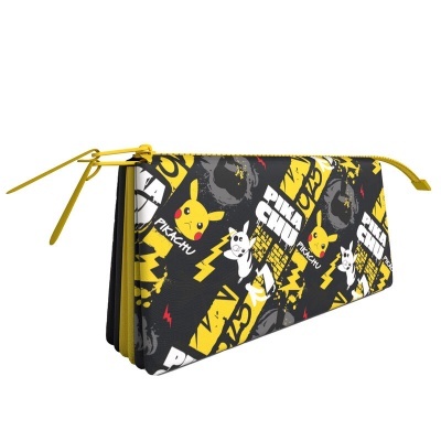 carteira fina com estampado de Pikachu em amarelo, preto e branco