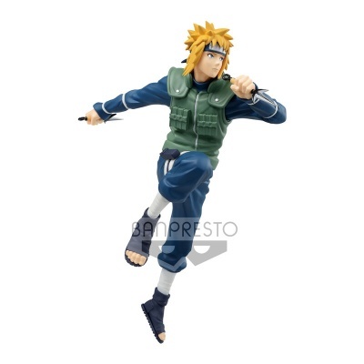 Figura de ação de Minato Namikaze a saltar com roupa azul e colete verde
