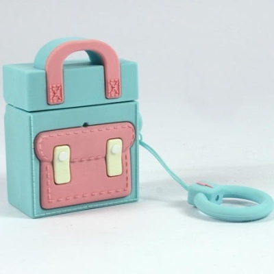 Estojo rígido para auscultadores estilo mala azul claro e rosa com anel de silicone