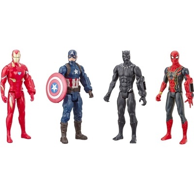 Bonecos de ação Iron Man, Captain America, Black Panther e Spider-Man