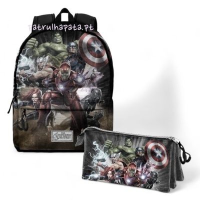 mochila e estojo com estampado dos Avengers colorido