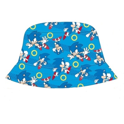 Chapéu azul com estampado do Sonic e anéis amarelos