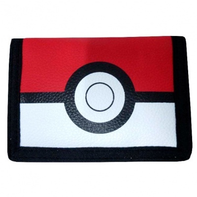 Carteira com padrão de Pokébola em vermelho, branco e preto