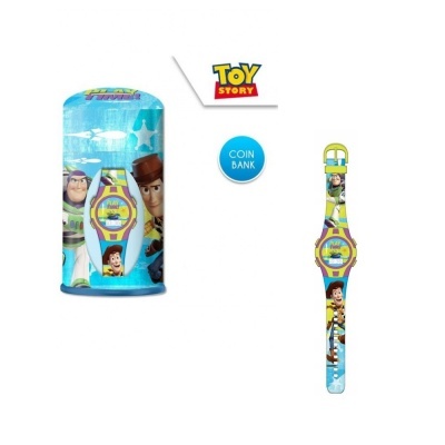 Relógio infantil Toy Story com caixa e pulseira colorida com personagens