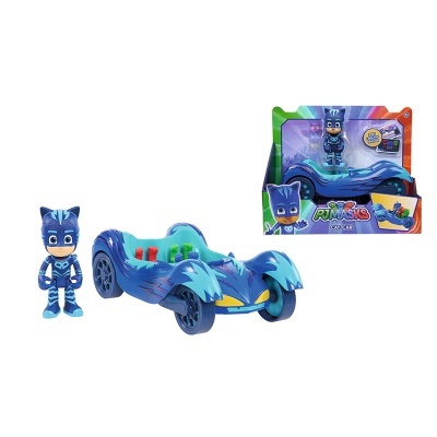 Brinquedo Catboy azul com carro azul PJMASKS em embalagem colorida