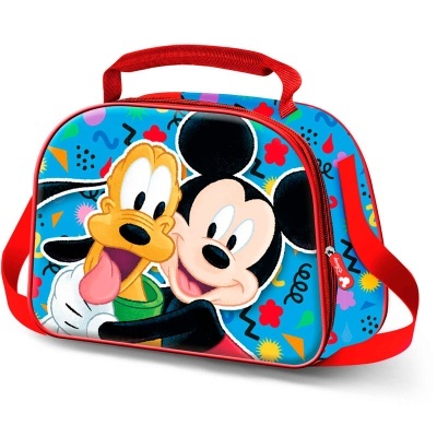 Bolsa infantil com alça vermelha e estampa do Mickey Mouse e Pluto