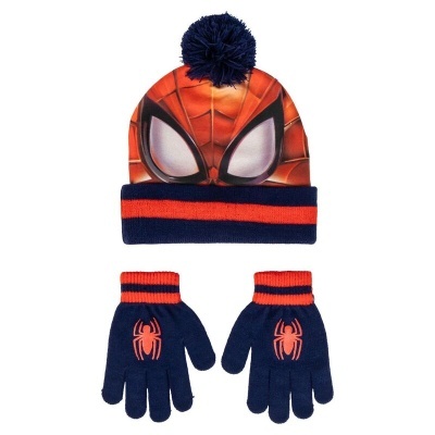 Conjunto de gorro e luvas Homem-Aranha azul e vermelho para criança