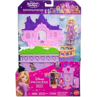 Conjunto Disney Princess Rapunzel com castelo e boneca em embalagem