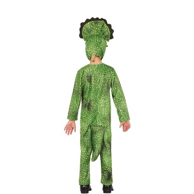 Fato infantil de dinossauro verde visto de costas