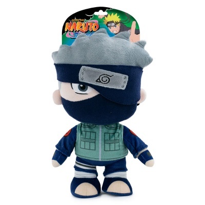 Pelúcia do personagem Kakashi do anime Naruto com bandana e roupa azul