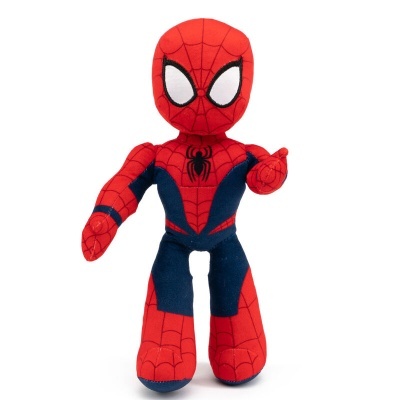 Boneco de peluche Spider-Man vermelho e azul com teias pretas