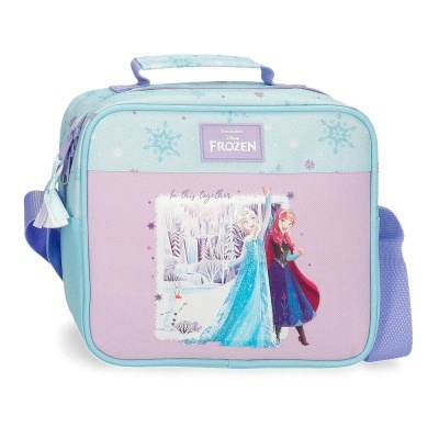 Mala térmica azul e lilás com personagens da Disney Frozen
