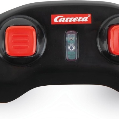 Comando preto e vermelho da marca Carrera com dois botões e interruptor central