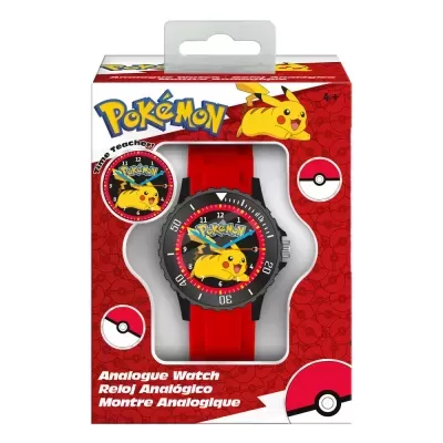 Relógio infantil Pokémon com Pikachu e pulseira vermelha