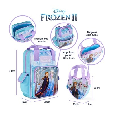 Mochila e mala térmica Disney Frozen II azul e lilás com imagens de Anna e Elsa