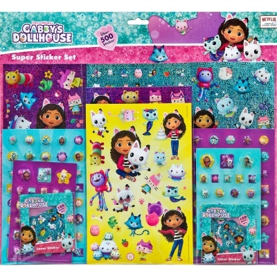 Conjunto colorido de autocolantes Gabby's Dollhouse com personagens de menina e gatos