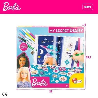 Caixa do diário secreto Barbie com marcadores e autocolantes coloridos