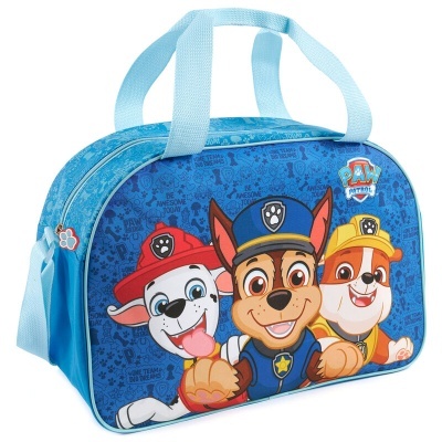Bolsa azul Paw Patrol com personagens dos cães e logo visível
