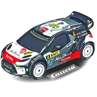 Miniatura de carro de corrida preto, branco e vermelho com textos promocionais