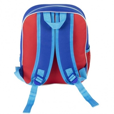 Mochila infantil azul e vermelha com alças acolchoadas