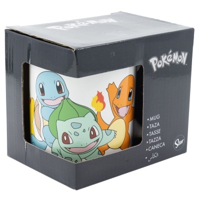 Caneca de Pokémon em caixa preta com janela transparente