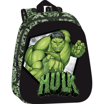 Mochila infantil preta com imagem do Hulk em verde