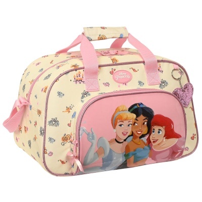 Mala infantil Disney Princess krem e rosa com personagens e flores