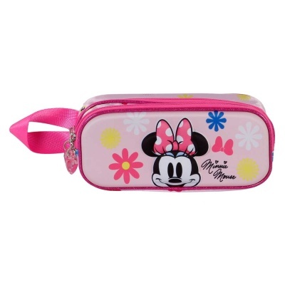 Estojo escolar Minnie Mouse cor-de-rosa com flores coloridas