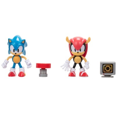 Figuras de ação Sonic e personagem vermelha com acessórios.