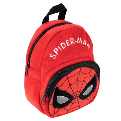 Mochila infantil vermelha com estampa do Spider-Man e texto SPIDER-MAN
