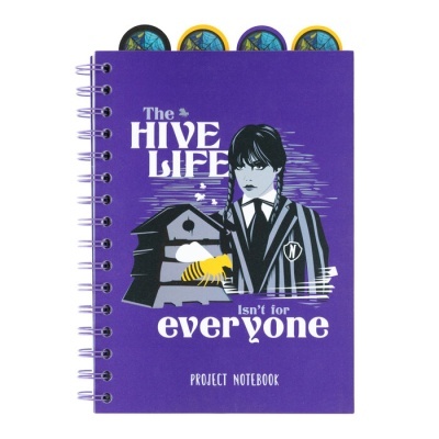 Caderno roxo com ilustração e texto The HIVE LIFE Isn't for everyone