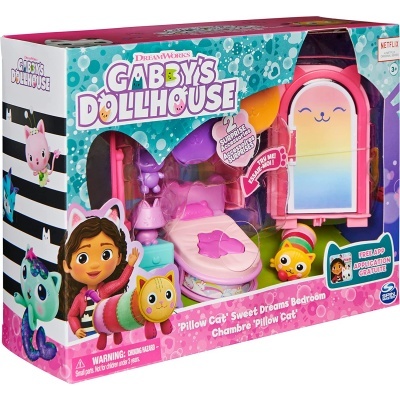 Brinquedo Gabby's Dollhouse Pillow Cat Sweet Dreams Bedroom em caixa colorida