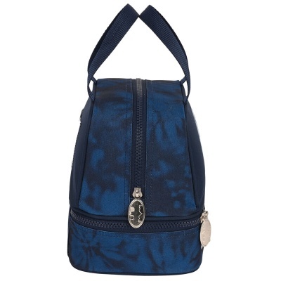 Bolsa azul escuro tie-dye com fechos e alça superior