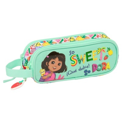 Estojo Escolar Verde-Água com Personagem e Estampado de Frutas
