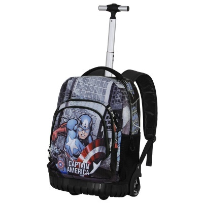 Mochila com carrinho e imagem do Captain America