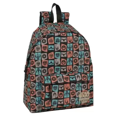 Mochila Star Wars Mandalorian com padrões coloridos e bolso frontal