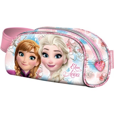Estojo escolar com personagens Anna e Elsa do Frozen e decoração floral