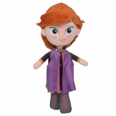 Boneca de peluche com cabelo ruivo e capa roxa