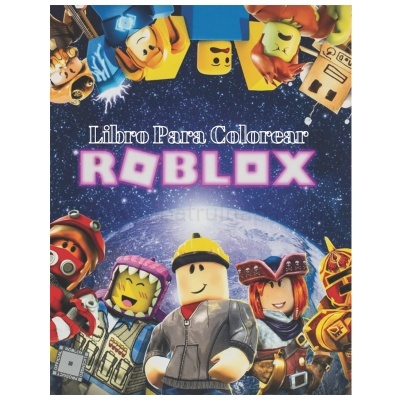 Capa do livro para colorir Roblox com personagens coloridos e fundo espacial