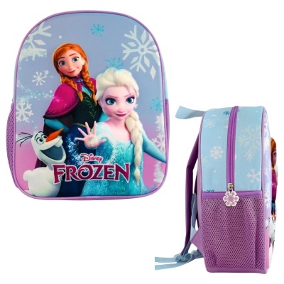 Mochila infantil da Disney Frozen com personagens e flocos de neve, lilás e azul