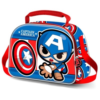 Bolsa infantil do Capitão América com alça vermelha e ilustração cartoon