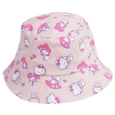 Chapéu pescador rosa com estampados Hello Kitty e My Melody