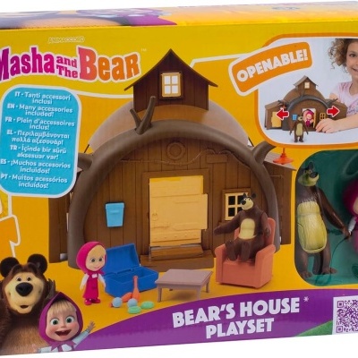 Conjunto de brinquedo Masha and the Bear Bear's House Playset com figuras e casa em plástico.