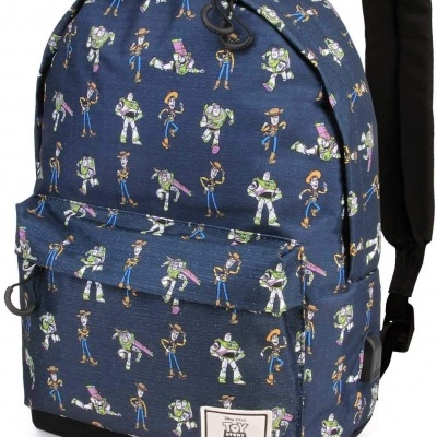 Mochila azul Toy Story 4 com personagens Woody e Buzz Lightyear