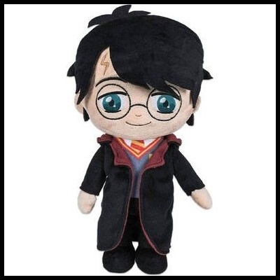 Boneco de peluche do Harry Potter com casaco preto e óculos