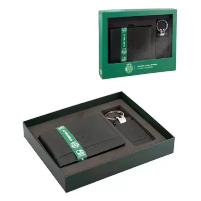 Conjunto Sporting CP com carteira e porta-chaves em caixa verde