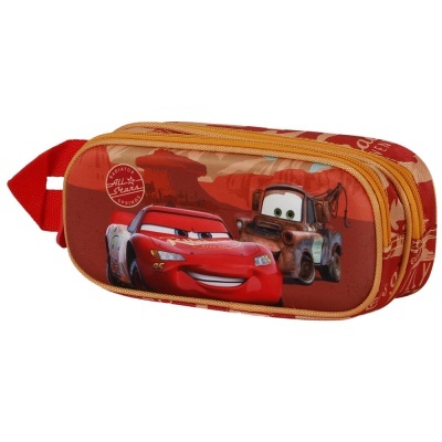 Estojo tecido com personagens do filme 'Carros', vermelho e castanho